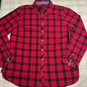 Talbots Petites Red Plaid Flannel Shirt ~ Large Petite